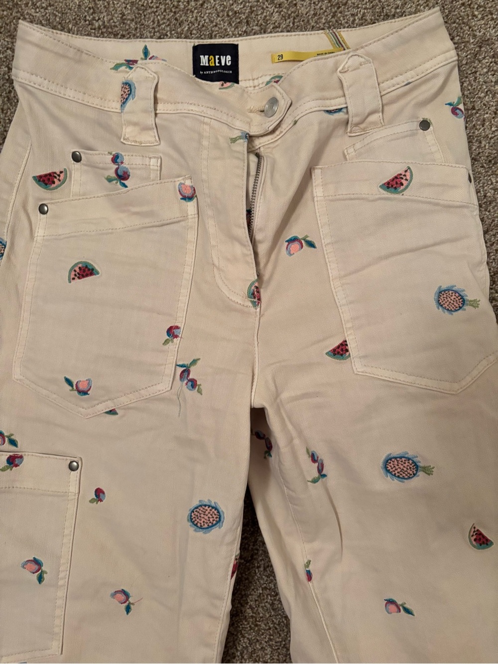 Maeve Cream Wide-Leg Jeans with Fruit Embroidery - Picture 2 of 3
